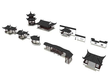 中式亭台水榭SU模型