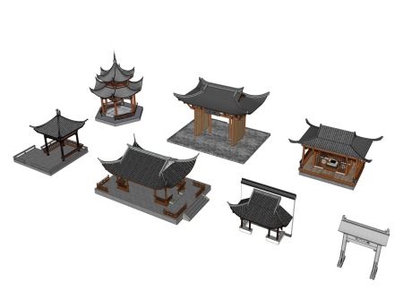 中式亭台水榭SU模型