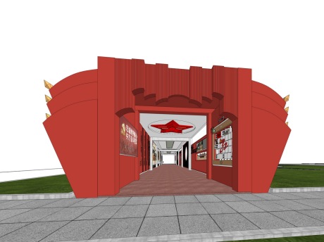 红色党建文化长廊SU模型