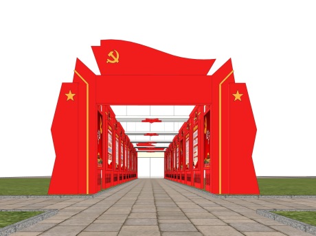 红色党建文化长廊SU模型