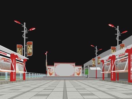 色党建广场文化长廊SU模型