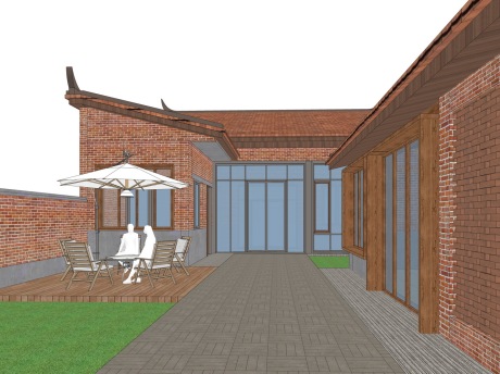 乡村四合院红砖民房SU模型