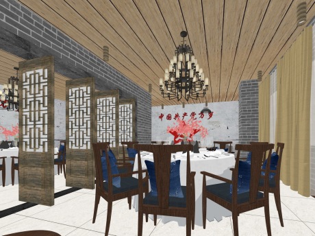 混搭红色革命主题餐厅SU模型