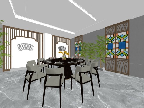 岭南风包间SU模型