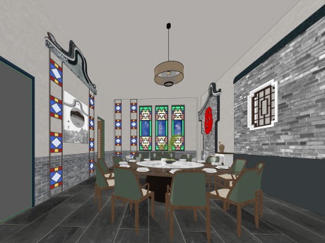 岭南风餐厅SU模型