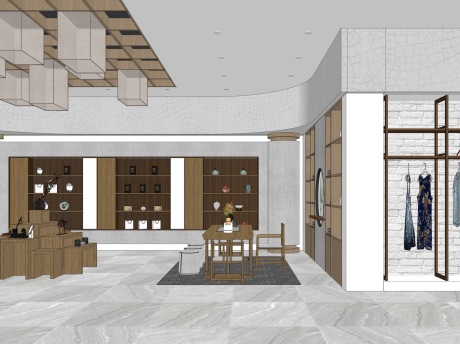 新中式茶室茶礼品专卖店SU模型