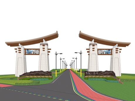 源毅忆水景区大门SU模型