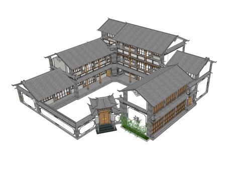 云南大理白族民居SU模型