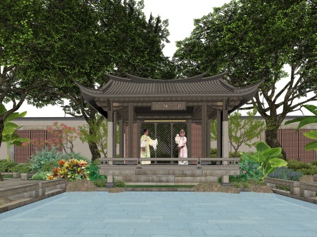 建发揽月阁示范区景观SU模型