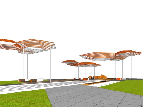 龙街廊架SU模型