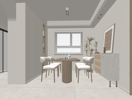 奶油风餐厅SU模型