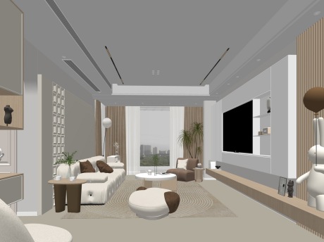 奶油风客厅SU模型