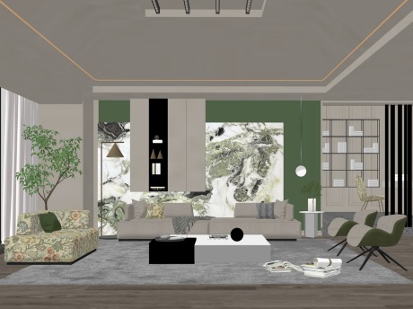 奶油风客厅SU模型