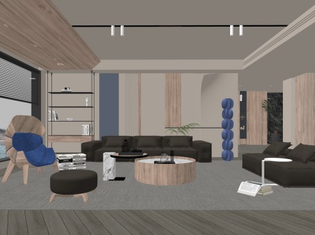 奶油风客厅SU模型