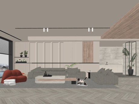 奶油风客厅SU模型