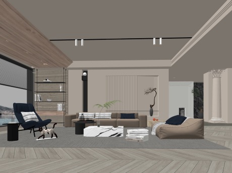 奶油风客厅SU模型