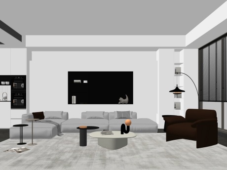 奶油风客厅SU模型