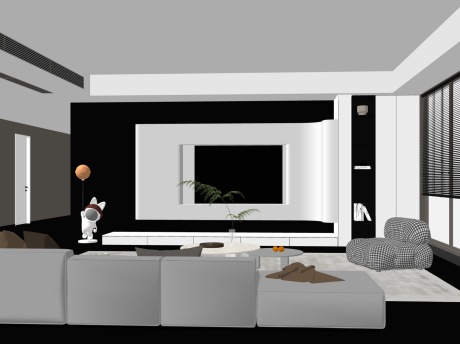 奶油风客厅SU模型