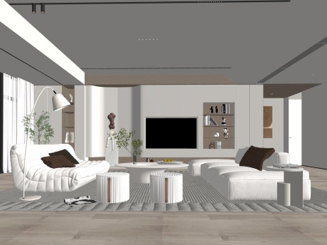 奶油风客厅SU模型