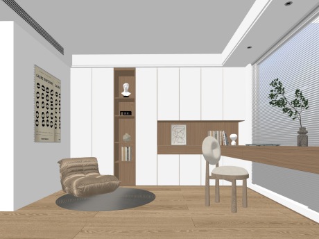 奶油风书房SU模型