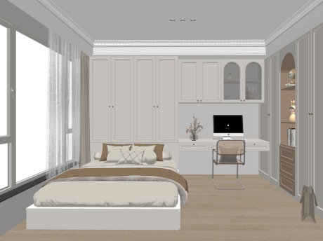 奶油风卧室SU模型