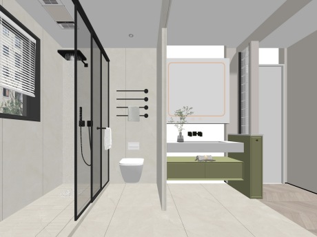 奶油风卫生间SU模型