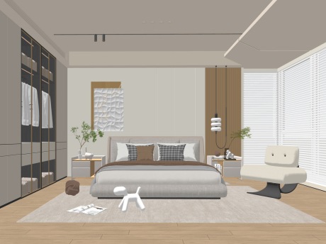 奶油风卧室SU模型