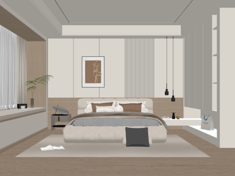 奶油风卧室SU模型