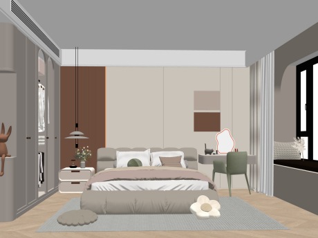 奶油风卧室SU模型