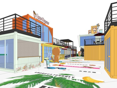 潮玩集装箱风情商业街SU模型