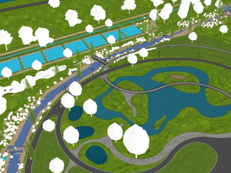 滨水河道溪流SU模型