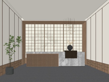 日式办公室前台SU模型