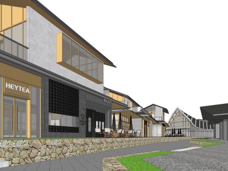 新中式商业街文化馆SU模型