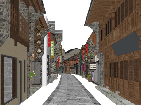 中式商业街SU模型