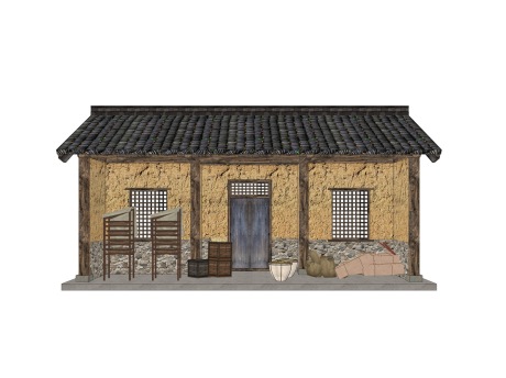 古代粮仓粮店SU模型