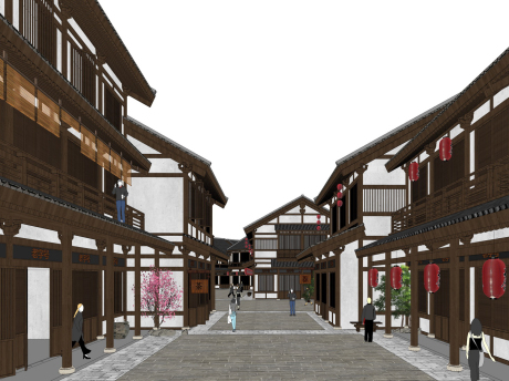上饶古镇商业街SU模型