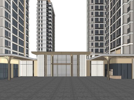 现代高层住宅+底商SU模型