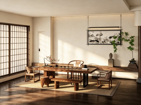 中古风茶室SU模型